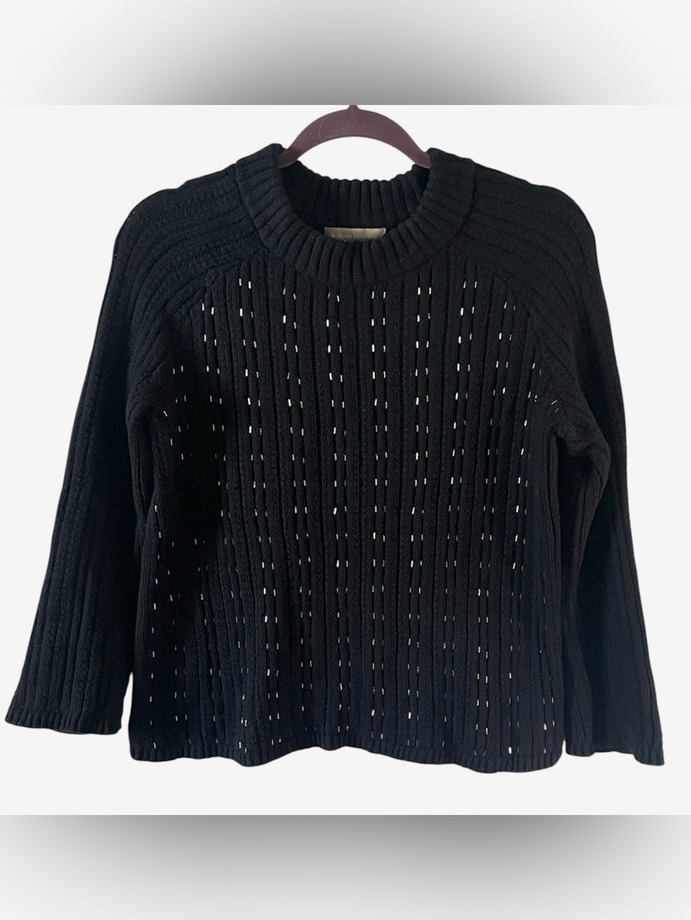 Banana Republic Black Fall Beaded Rib Knit Sweater Crew Neck Bracelet Sleeve -M